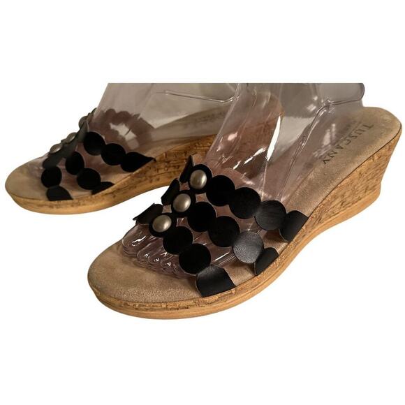 Tuscany Easy Street Black Cork Slip On Platform Wedges Slides Sandals 10M Boho - Picture 2 of 16
